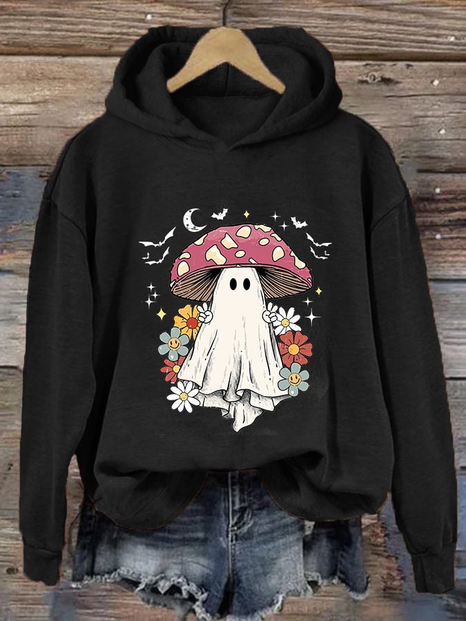 Women's Ghost Mushroom Floral Print Casual Hoodie