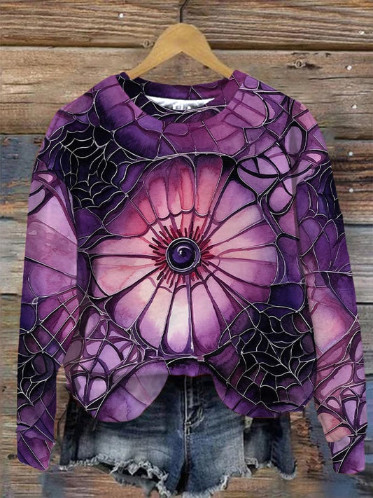 Women's Halloween Spider Web Print Sweatshirt