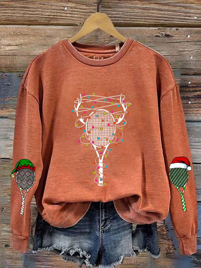 Women's Christmas Tennis Racket Printed Casual Sweatshirt