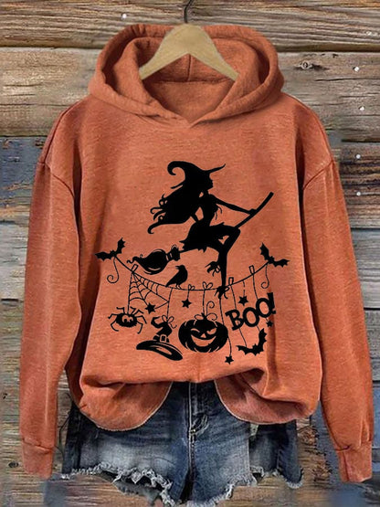 Women's Funny Halloween Witch Boo Printed Casual Hoodie