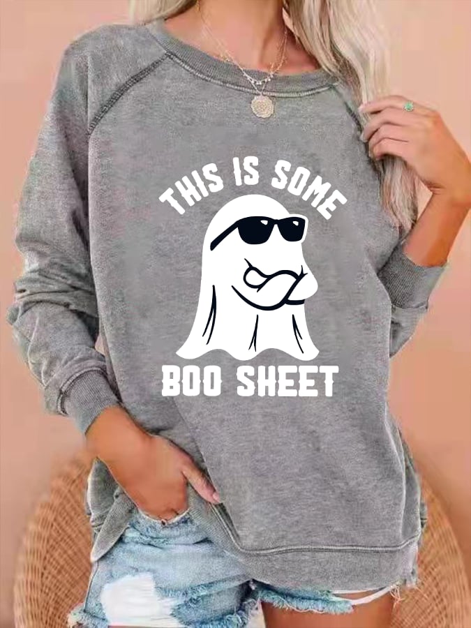 Women's Halloween This Is Some Boo Sheet Print Sweatshirt