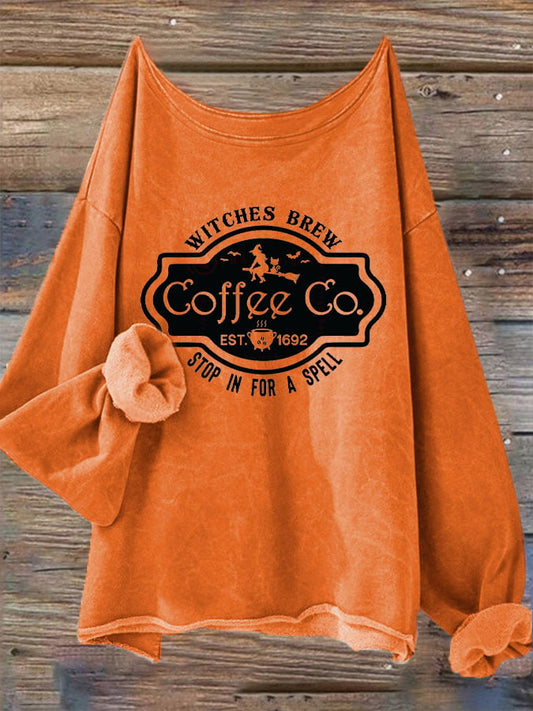 Women's Halloween Witches Brew Coffee Co. Casual Long-Sleeve T-Shirt