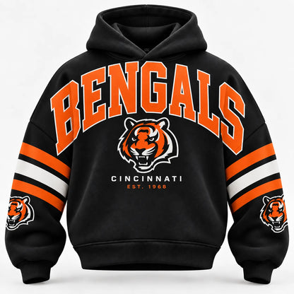 CINCINNATI BENGALS AIRY CLOUD FEEL OVERSIZED FOOTBALL GRAPHIC HOODIE