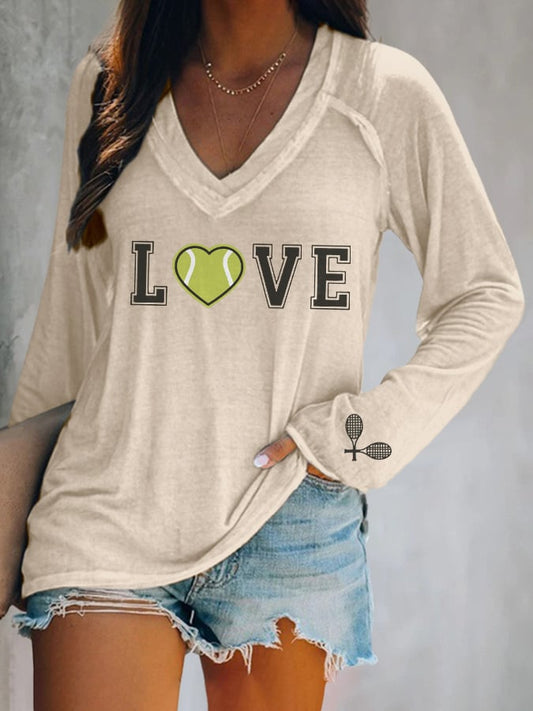 Women's Tennis Fans Printed V-Neck T-Shirt