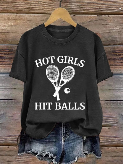 Women's Tennis Printed Round-Neck Casual T-Shirt