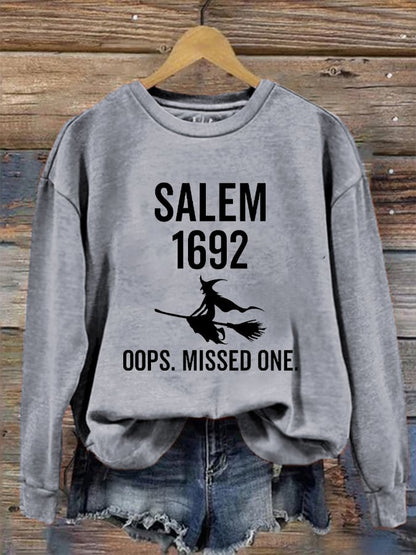 Women's 1692 Salem Witch Print Round Neck Long Sleeve Sweatshirt