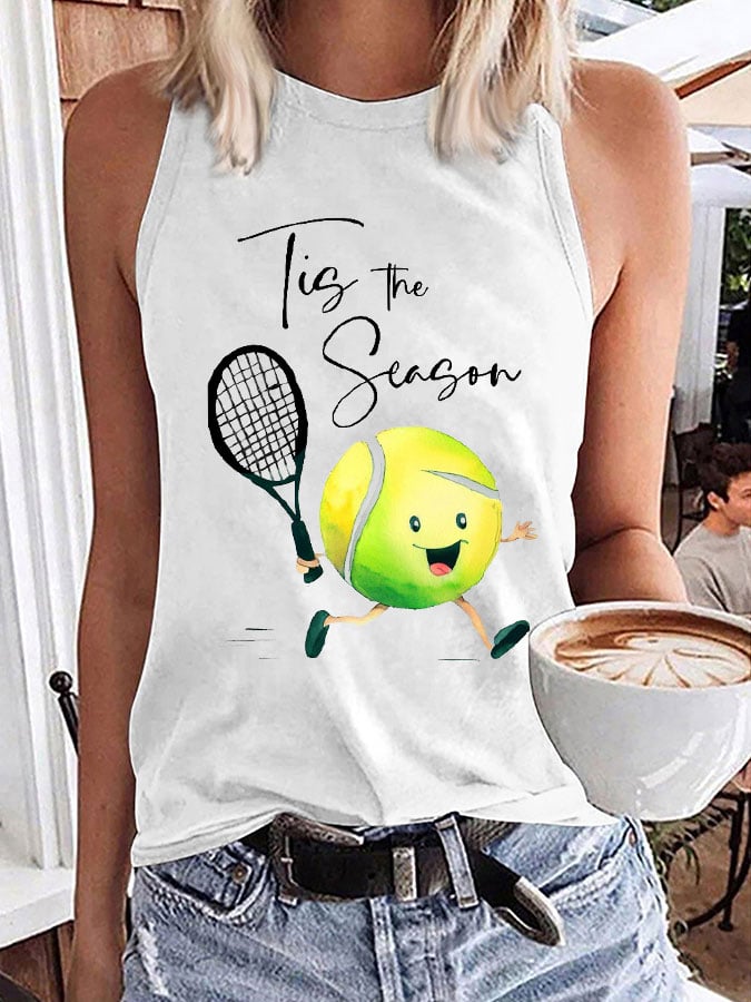Women's Funny Tennis Tis The Season  Print O-Neck Top