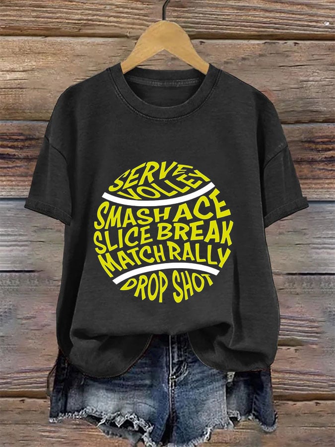 Women's Tennis Printed Round-Neck Casual T-Shirt
