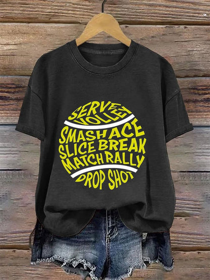 Women's Tennis Printed Round-Neck Casual T-Shirt