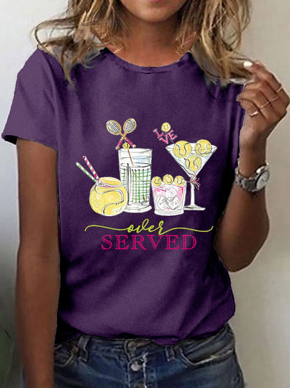 Women's Funny Tennis Tennis Drinks  Printed Casual Tee