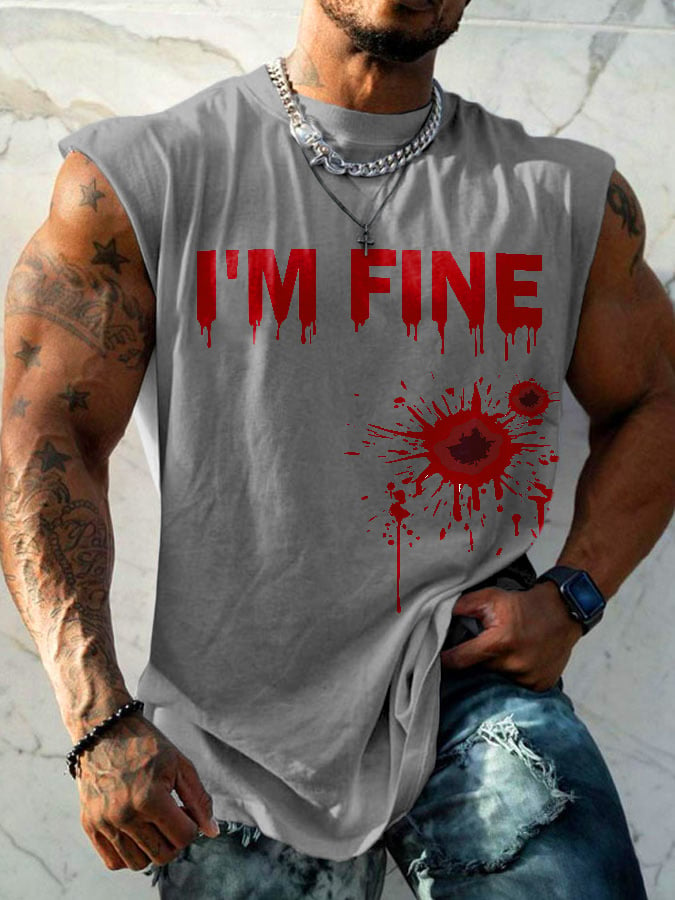 Men'S Bloodstain I'm Fine Printed Sleeveless Tank Top