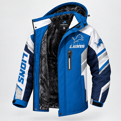 AEGE DETROIT LIONS TEAM LOGO FOOTBALL GRAPHIC FLEECE LINED HOODED JACKET