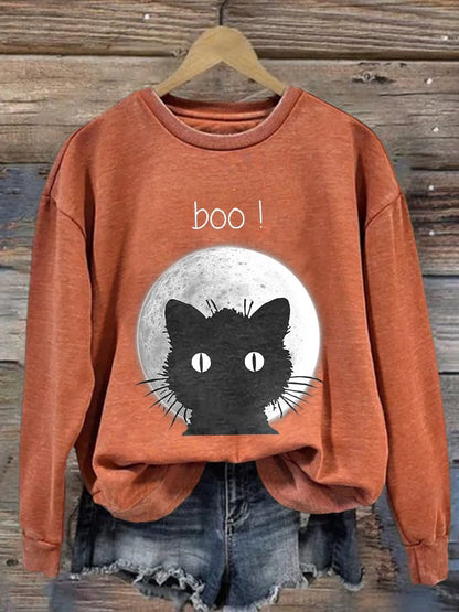 Women's Boo! Halloween Print Long Sleeve Sweatshirt