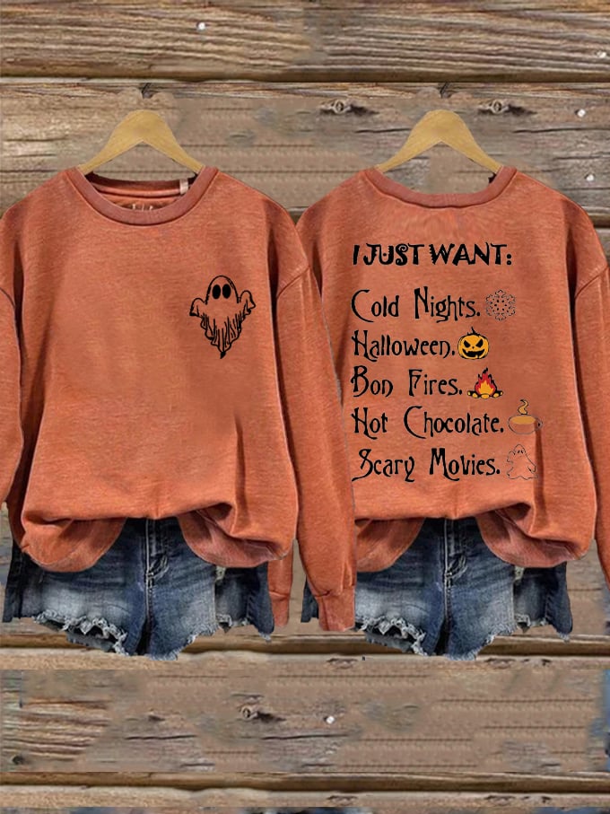 Women's Halloween I Just Want To Cuddle And Watch Horro Movies Printed Sweatshirt