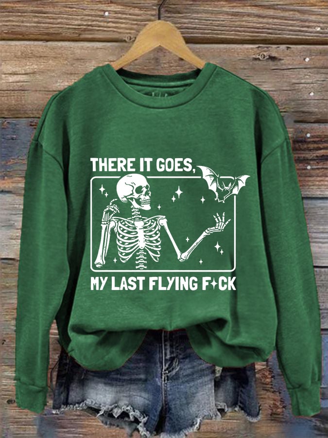 Women's Halloween There It Goes My Last Flying F*ck  Print Crew Neck Sweatshirt