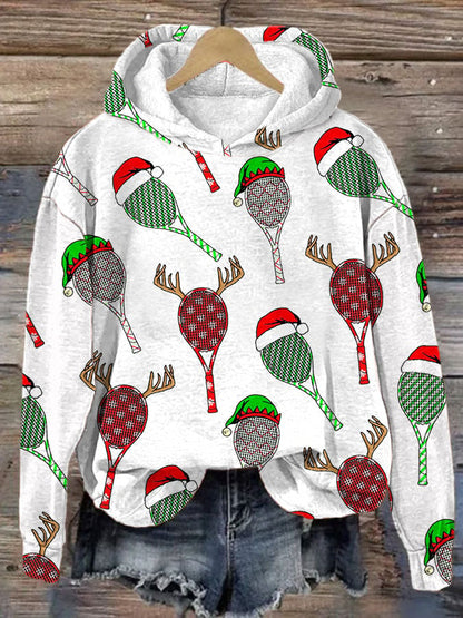 Women's Christmas Tennis Racket Print Hooded Sweatshirt