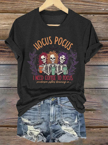 Women's Hocus pocus i need to focus Halloween Printed T-Shirt