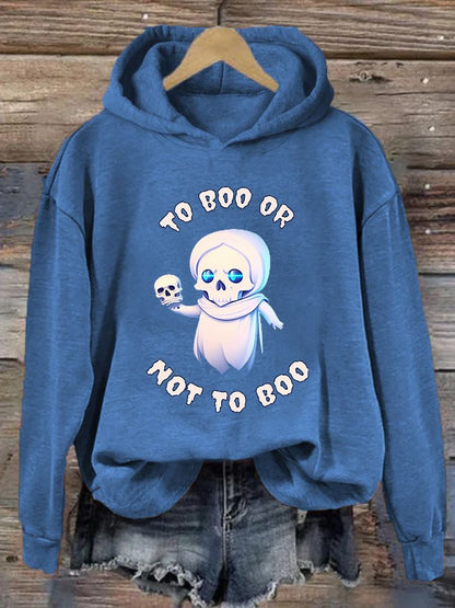 Women's "To boo or not to boo" printed casual hooded sweatshirt