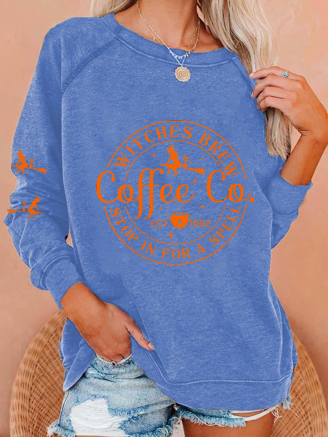 Women's Halloween Funny Coffee Co Witches Brew Printed Sweatshirt