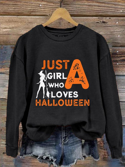 Women's Just A Girl Who Loves Halloween Crew Neck Sweatshirt