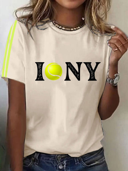 Women's Tennis Printed Round-Neck Casual T-Shirt