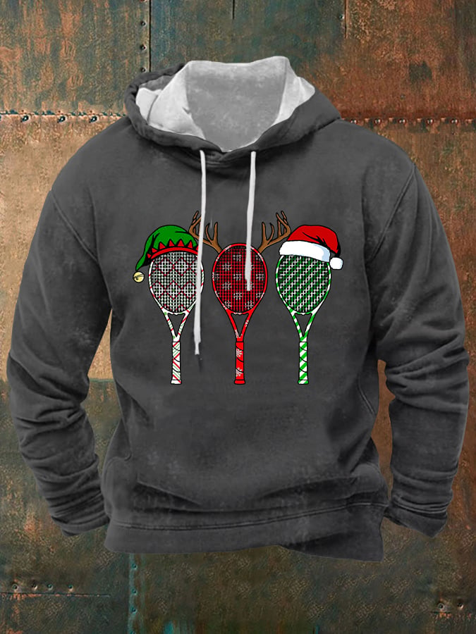 Men's Christmas Tennis Racket Print Hooded Sweatshirt