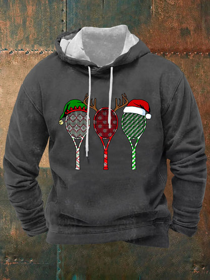 Men's Christmas Tennis Racket Print Hooded Sweatshirt