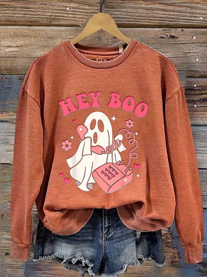 Women's Halloween Funny Hey Boo Printed Sweatshirt