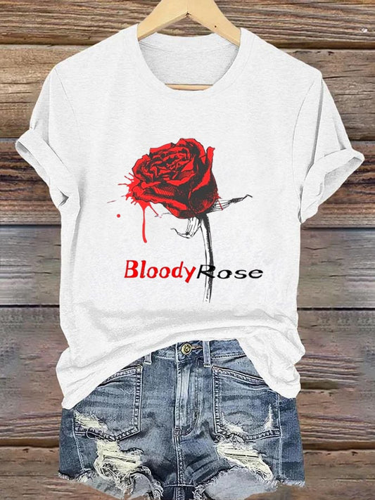 Women's Bloody Rose Print Casual T-Shirt