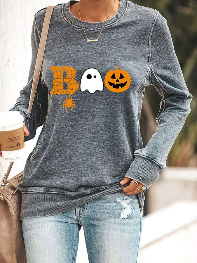 Women's Halloween Boo Printed Sweatshirt