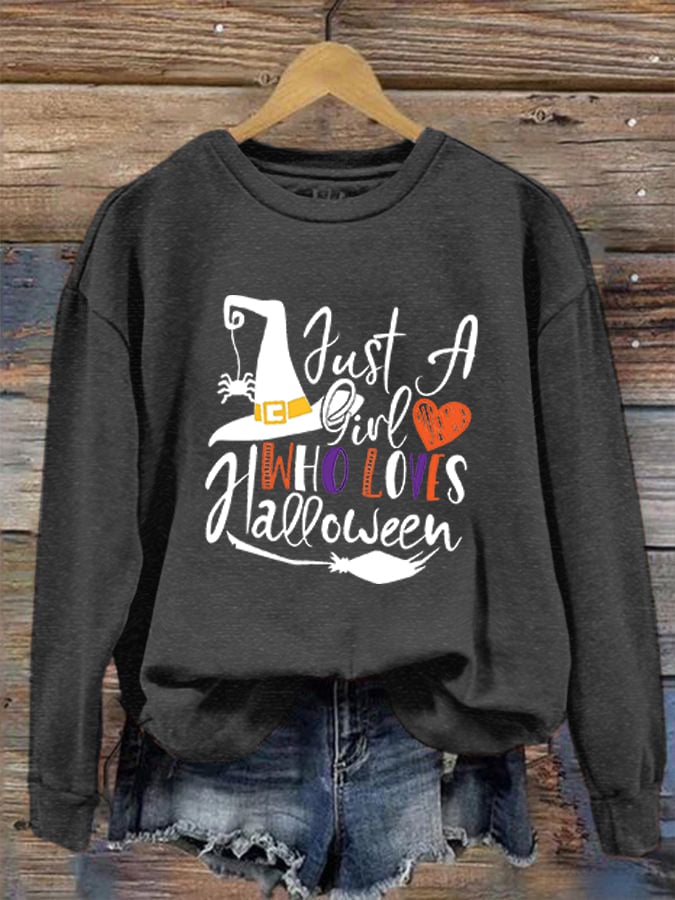 Women's "Just a Girl Who Loves Halloween" printed casual sweatshirt