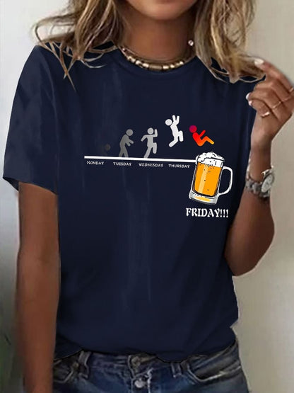 WOMen's Oktoberfest Beer Printed 100% Cotton Short Sleeve T-Shirt