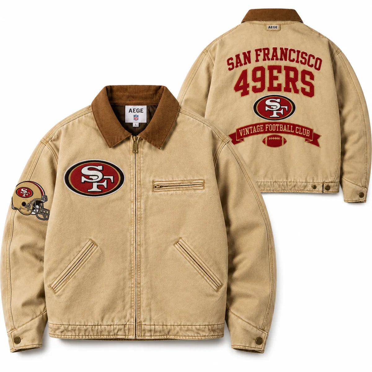 UNISEX SAN FRANCISCO 49ERS VINTAGE WASHED WORKWEAR ZIP-UP JACKET | AEGE