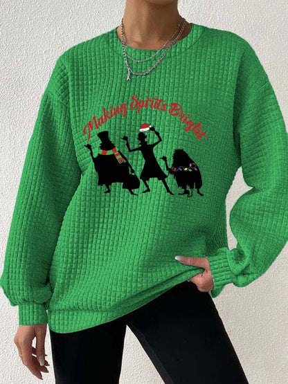 Women's Halloween Ghosts Christmas Print Waffle Sweatshirt