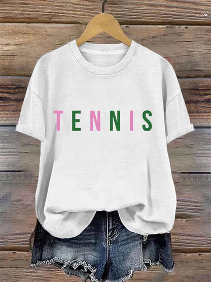 Women's Tennis Printed Round-Neck Casual T-Shirt