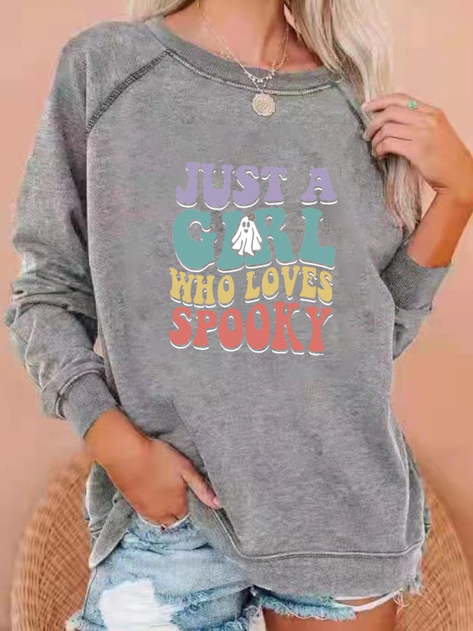 Women's "Just a girl who loves Spooky" printed casual sweatshirt