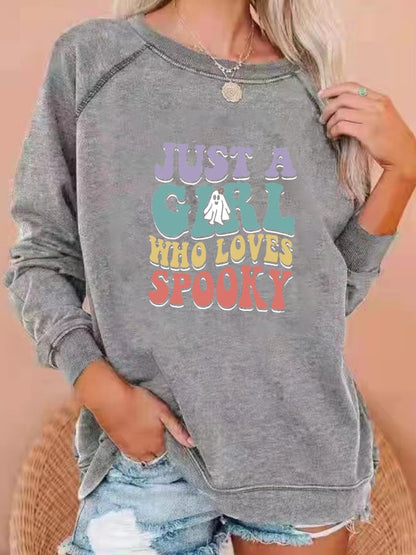 Women's "Just a girl who loves Spooky" printed casual sweatshirt