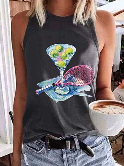 Women's Funny Tennis Print O-Neck Top