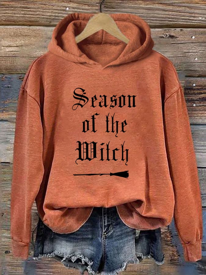 Women's "Season of the witch" printed casual hooded sweatshirt