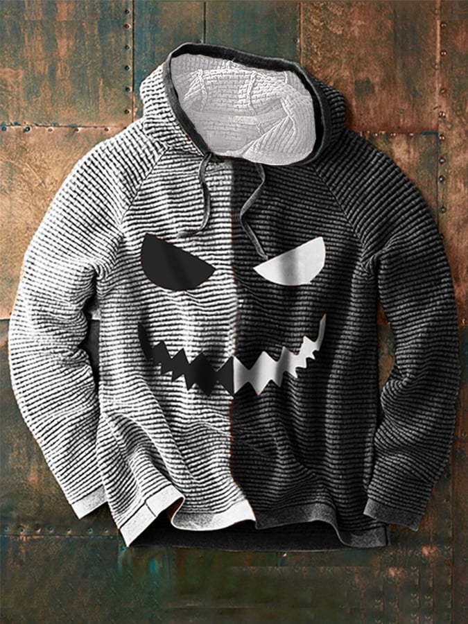 Men's  Halloween Contrast Hooded Drawstring Sweater