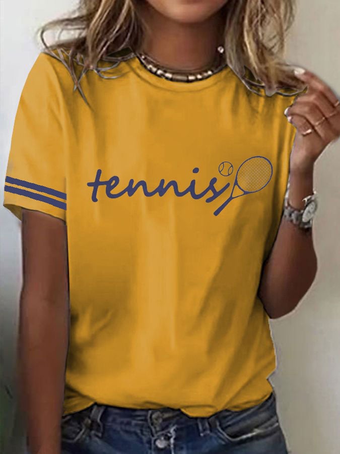 Women's Tennis Printed Round-Neck Casual T-Shirt