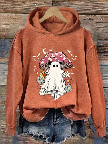 Women's Ghost Mushroom Floral Print Casual Hoodie