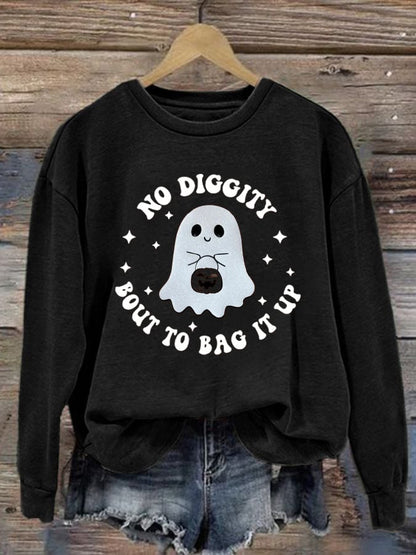 Women's No Diggity Bout To Bag It Up Printed Cute Ghost Sweatshirt