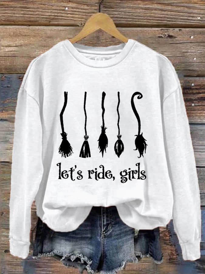 Women's Halloween Salem Witch Broom Let's Ride, Girls Casual Sweatshirt