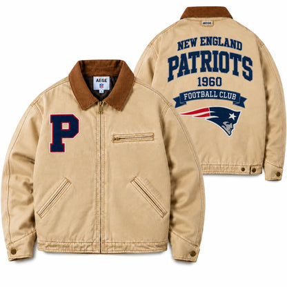 UNISEX NEW ENGLAND PATRIOTS VINTAGE TAN CANVAS WORKWEAR JACKET | AEGE