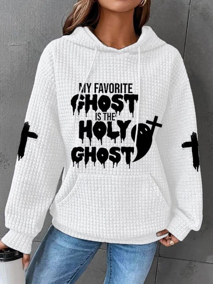 Women's Halloween My Favorite Ghost Is The Holy Ghost Casual Waffle Hoodie