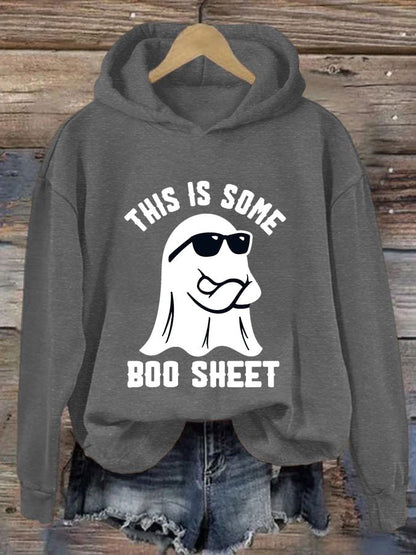 Women's Halloween This Is Some Boo Sheet Printed Casual Hooded Sweatshirt