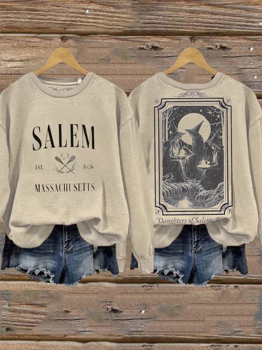 Women's Vintage Halloween Salem Broom Company Sweatshirt