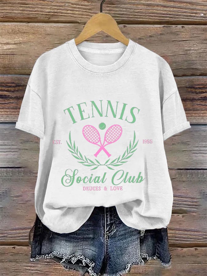 Women's Tennis Printed Round-Neck Casual T-Shirt