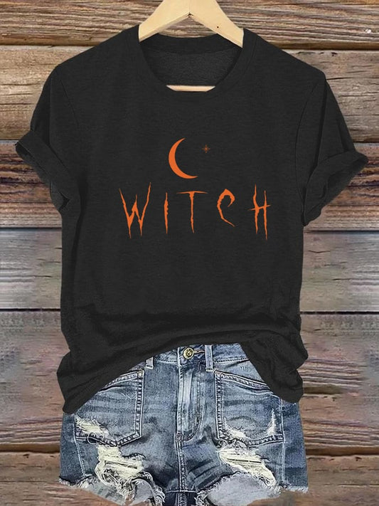 Women's Witch Print Casual T-Shirt